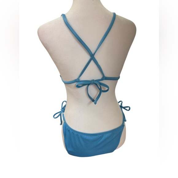 Blue Ribbed string  Bikini Set by Wild Fable top is size small bottom is size XS - Picture 5 of 10